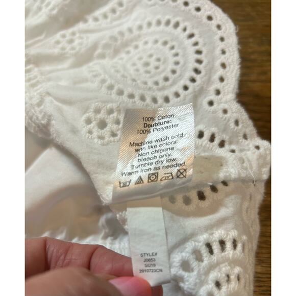 J. Crew White Swiss Dot and Eyelet Ruffle Lined Cami Sz 10 Ribbon Straps - Picture 7 of 7